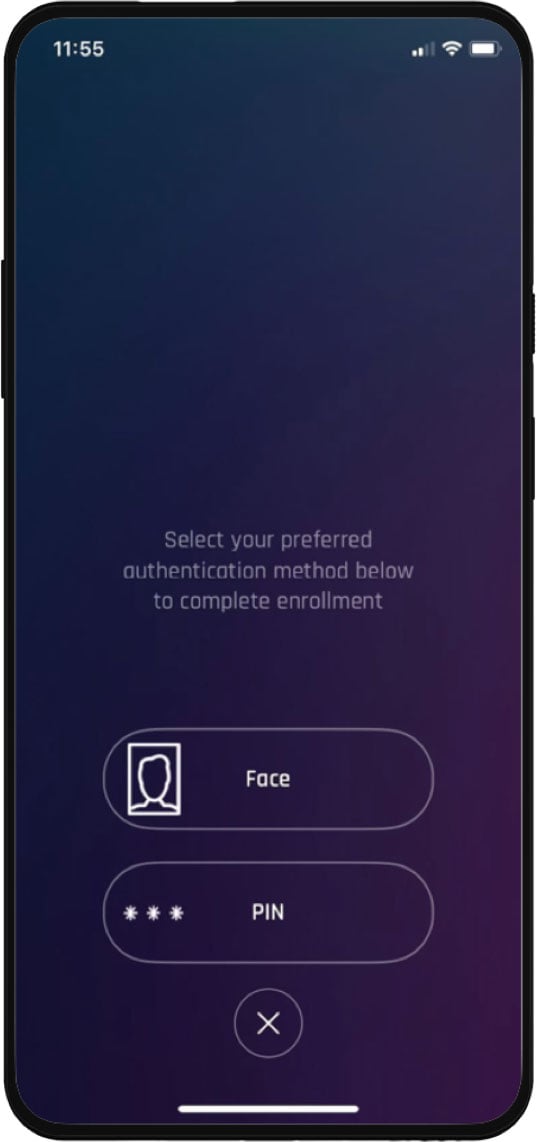 HYPR app Authentication selection screen