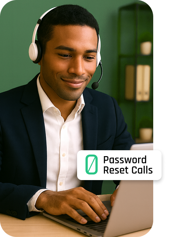 Help desk agent verifying a caller's identity before assisting with a password reset